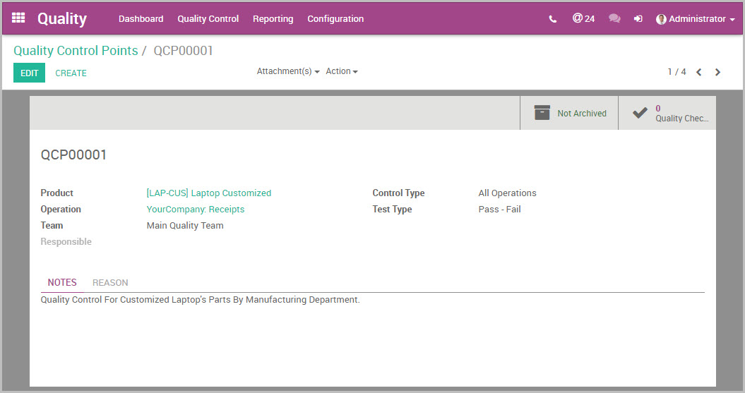 Odoo Kwaliteit Scherm