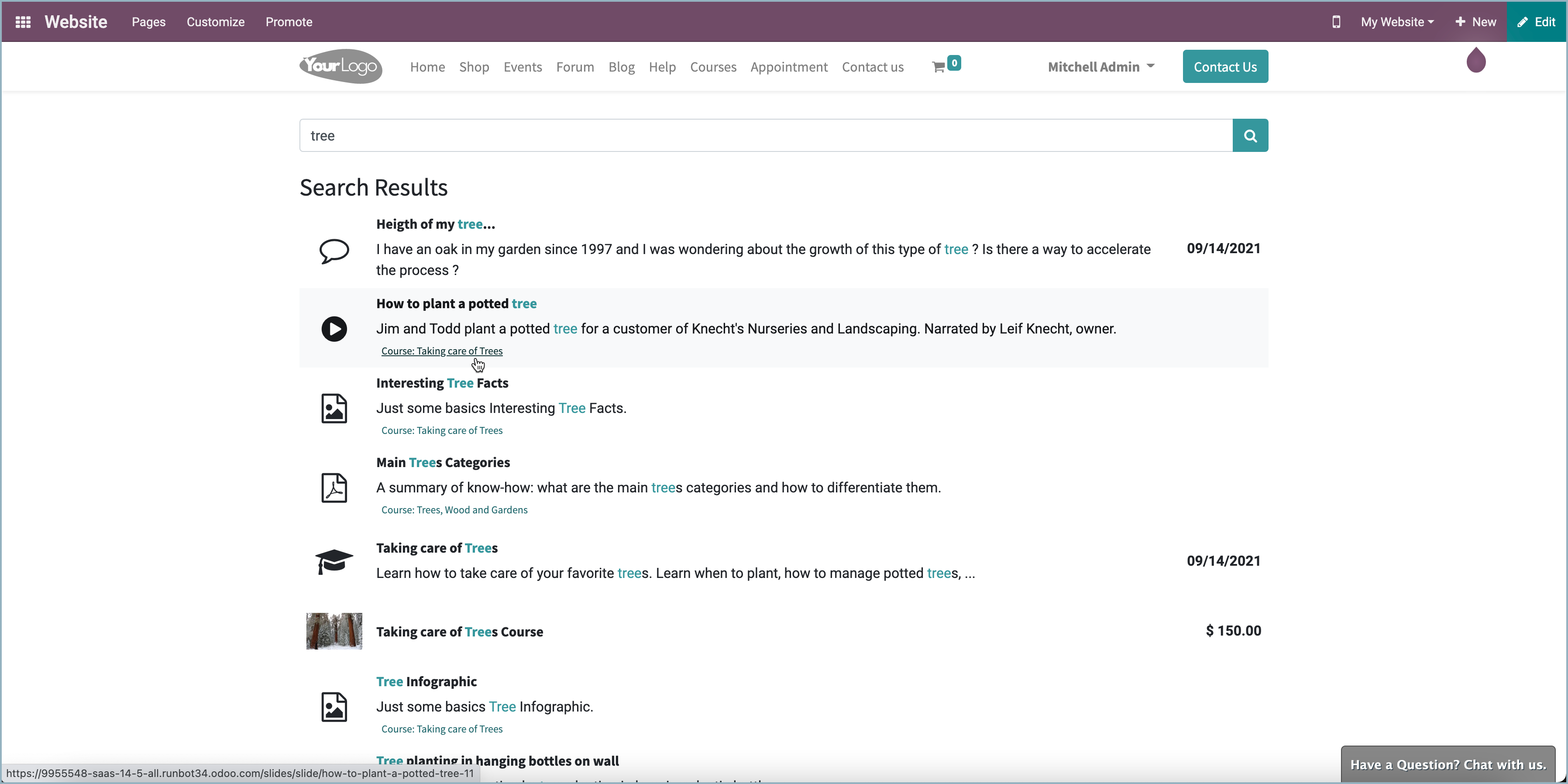 Odoo - Weergave van zoekresultaten