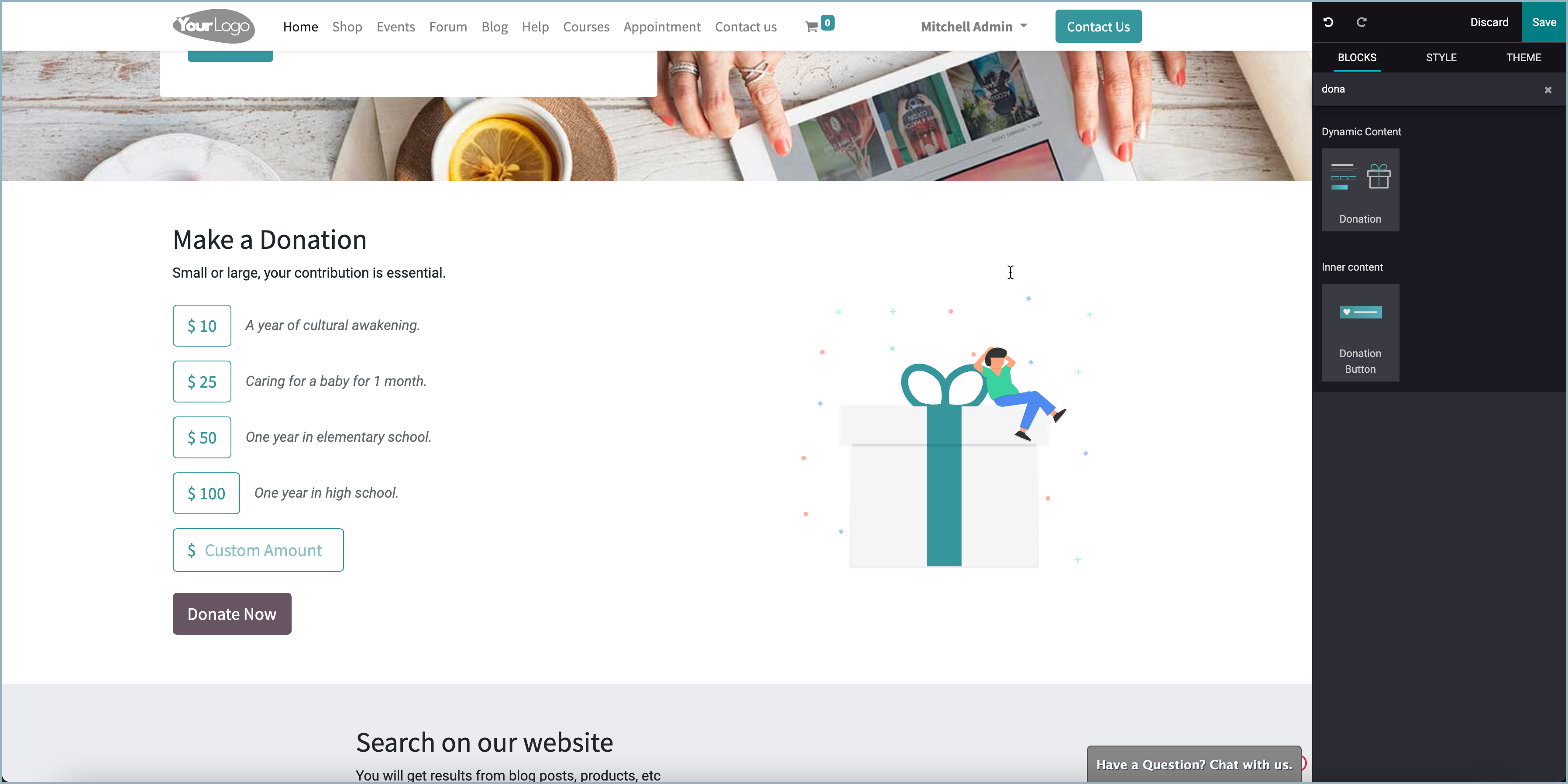 Scherm voor maken donaties