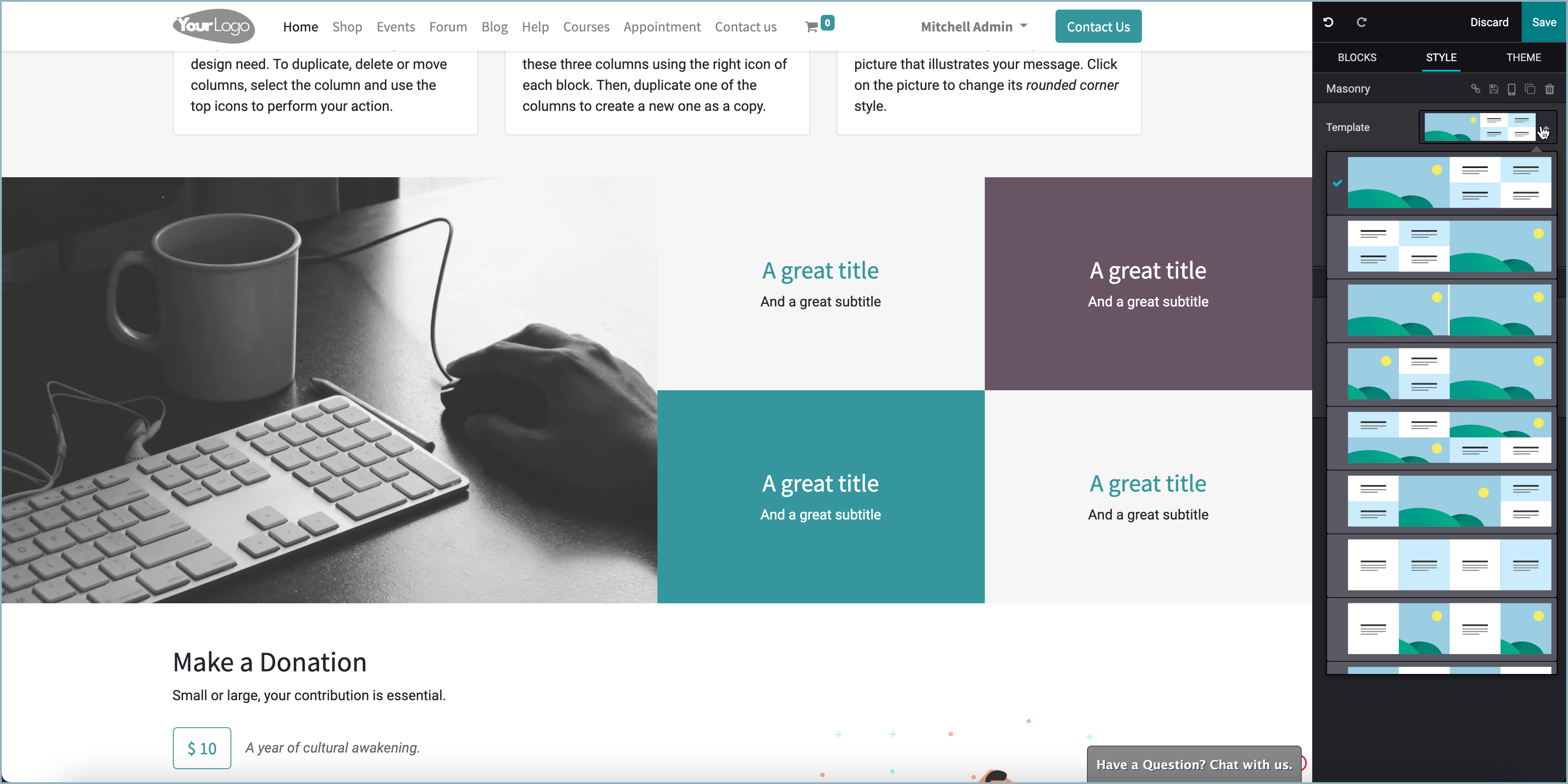 Odoo - Masonry sjablonen gebruiken