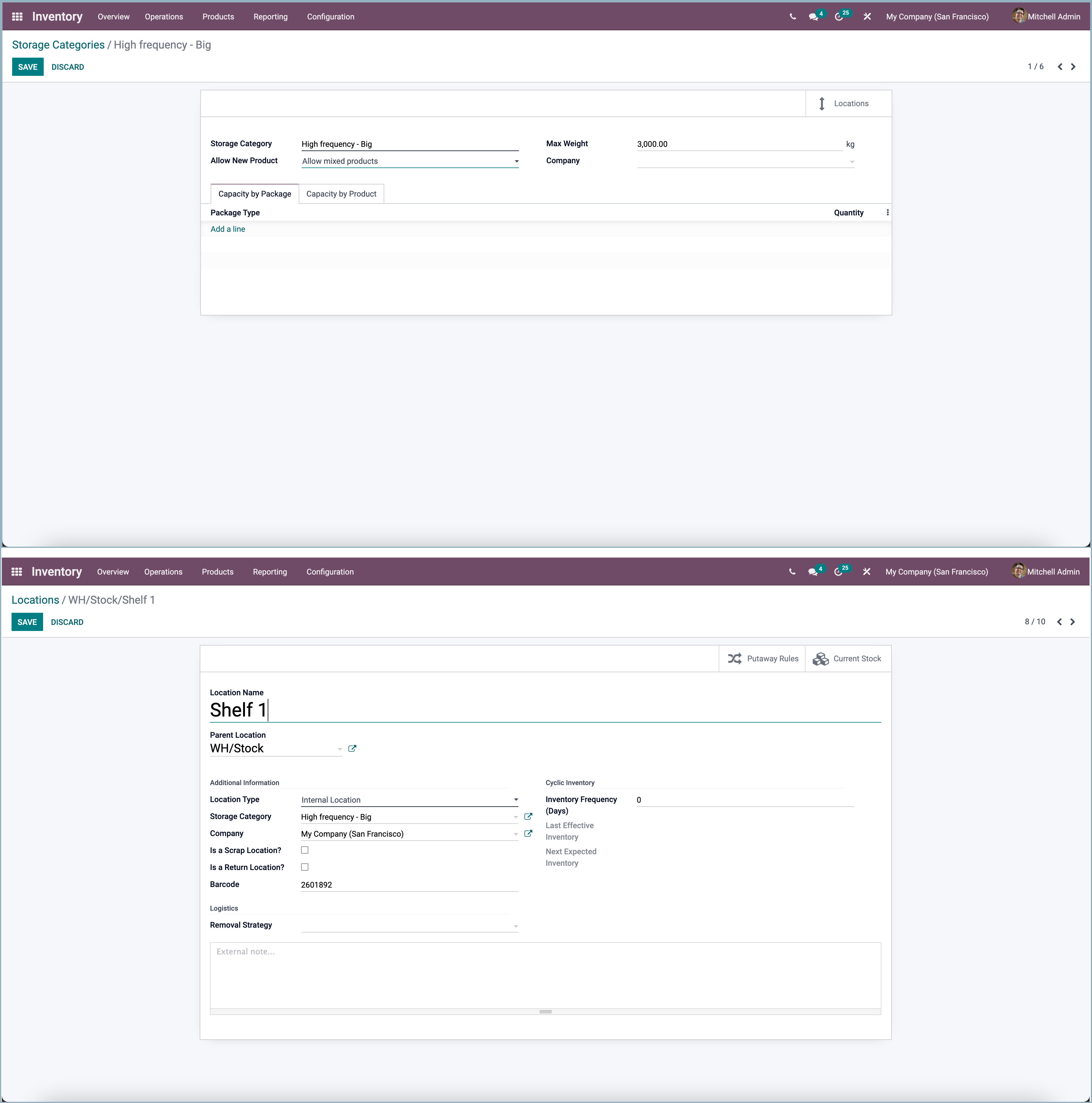 Odoo opslagcategorieën