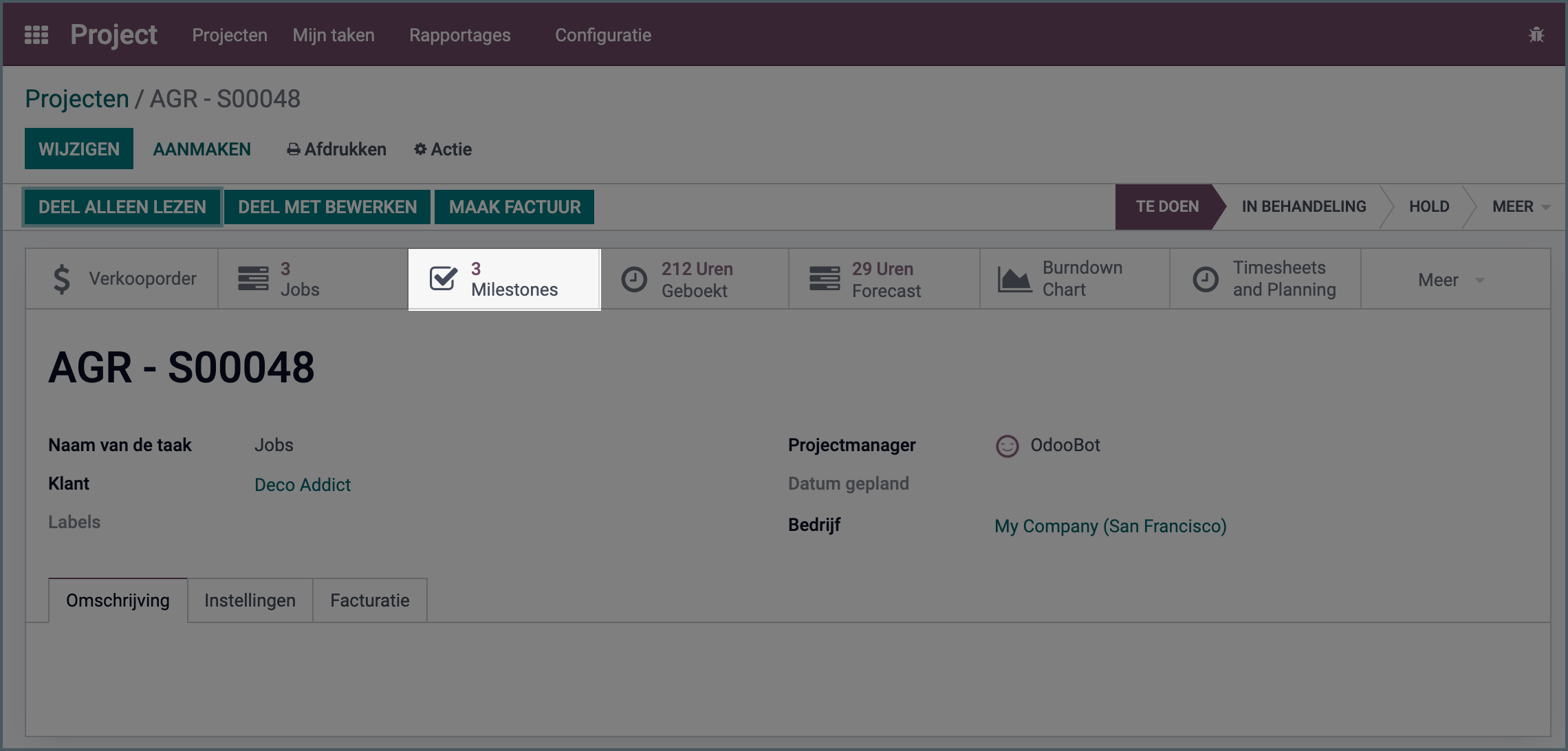 Odoo project milestones