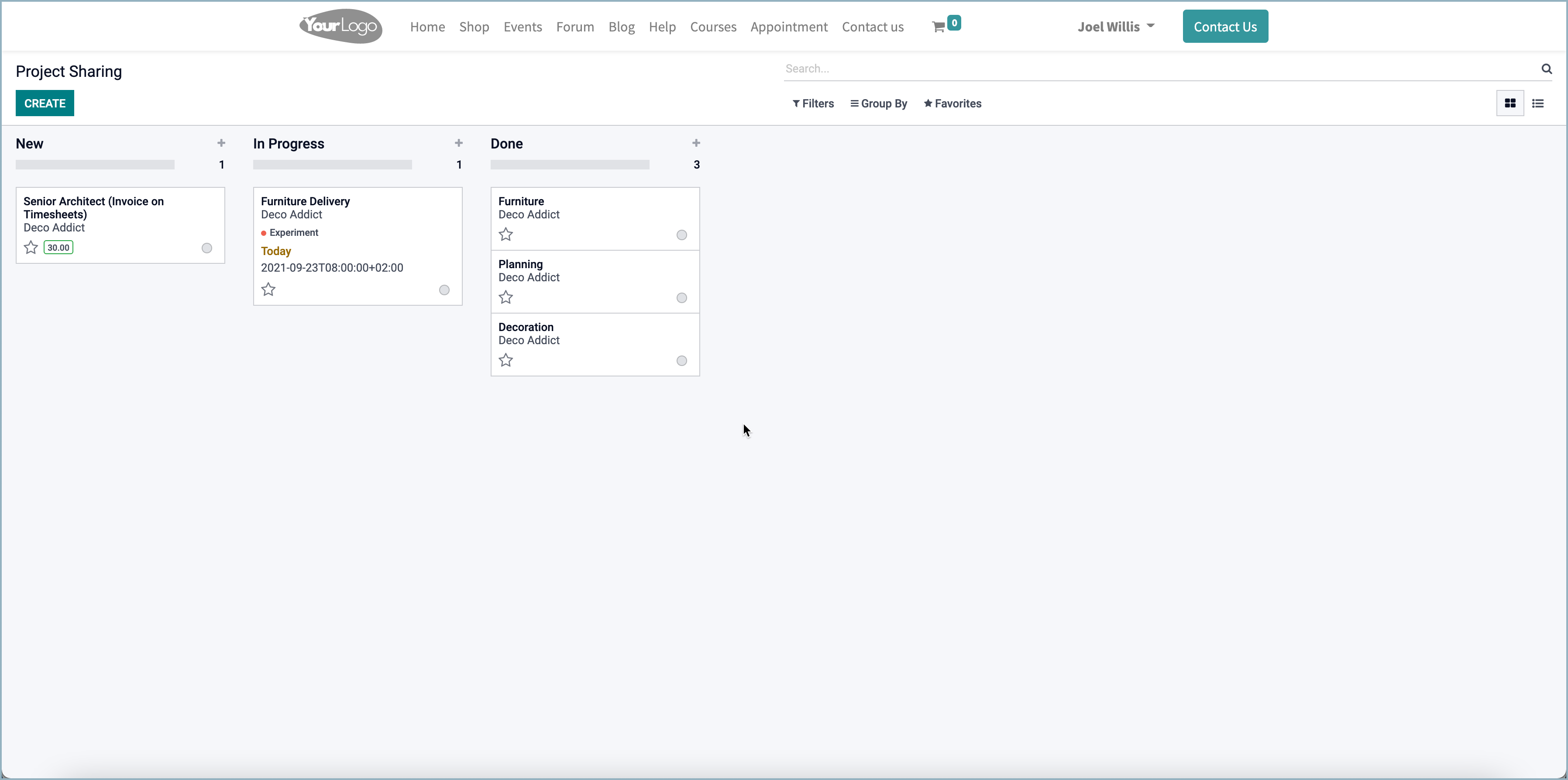 Odoo share project in portal