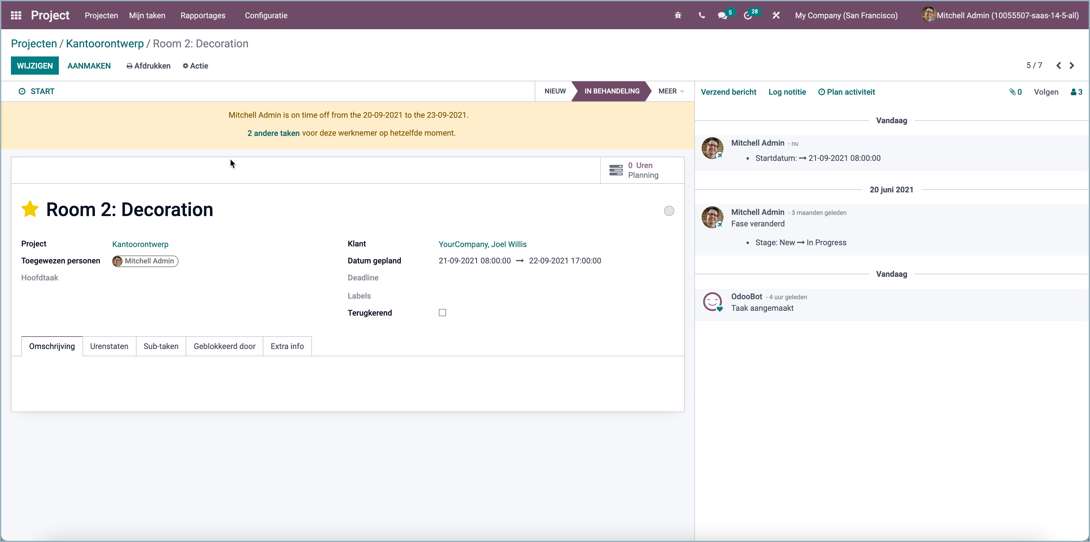 Odoo project employee on leave
