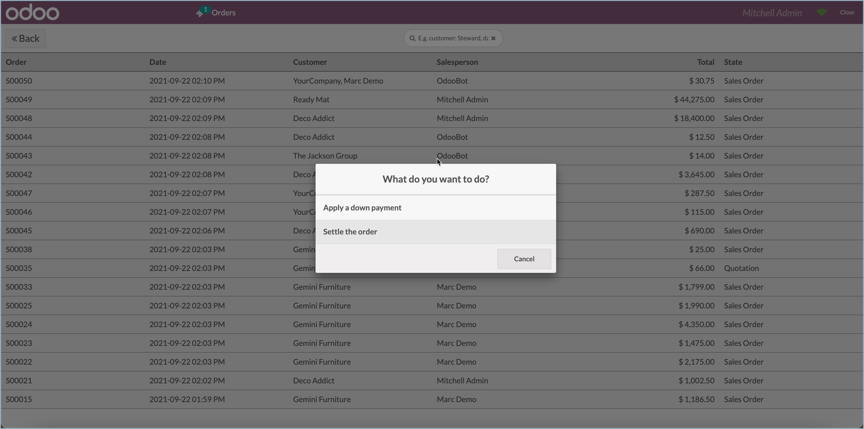 Odoo - Betaal een eerder geplaatste bestelling via de kassa
