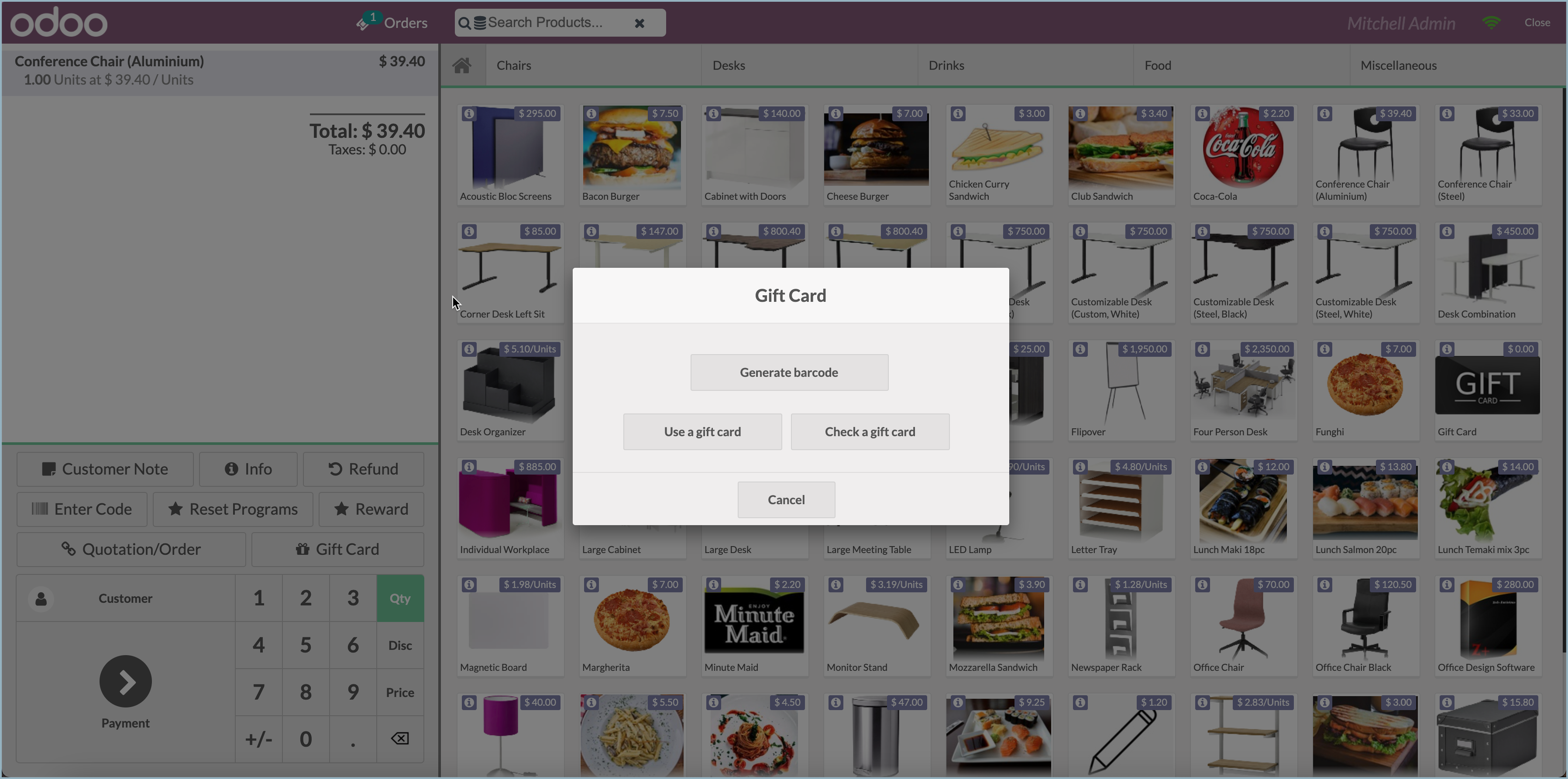 Odoo - Ondersteuning voor cadeau/kredietkaarten