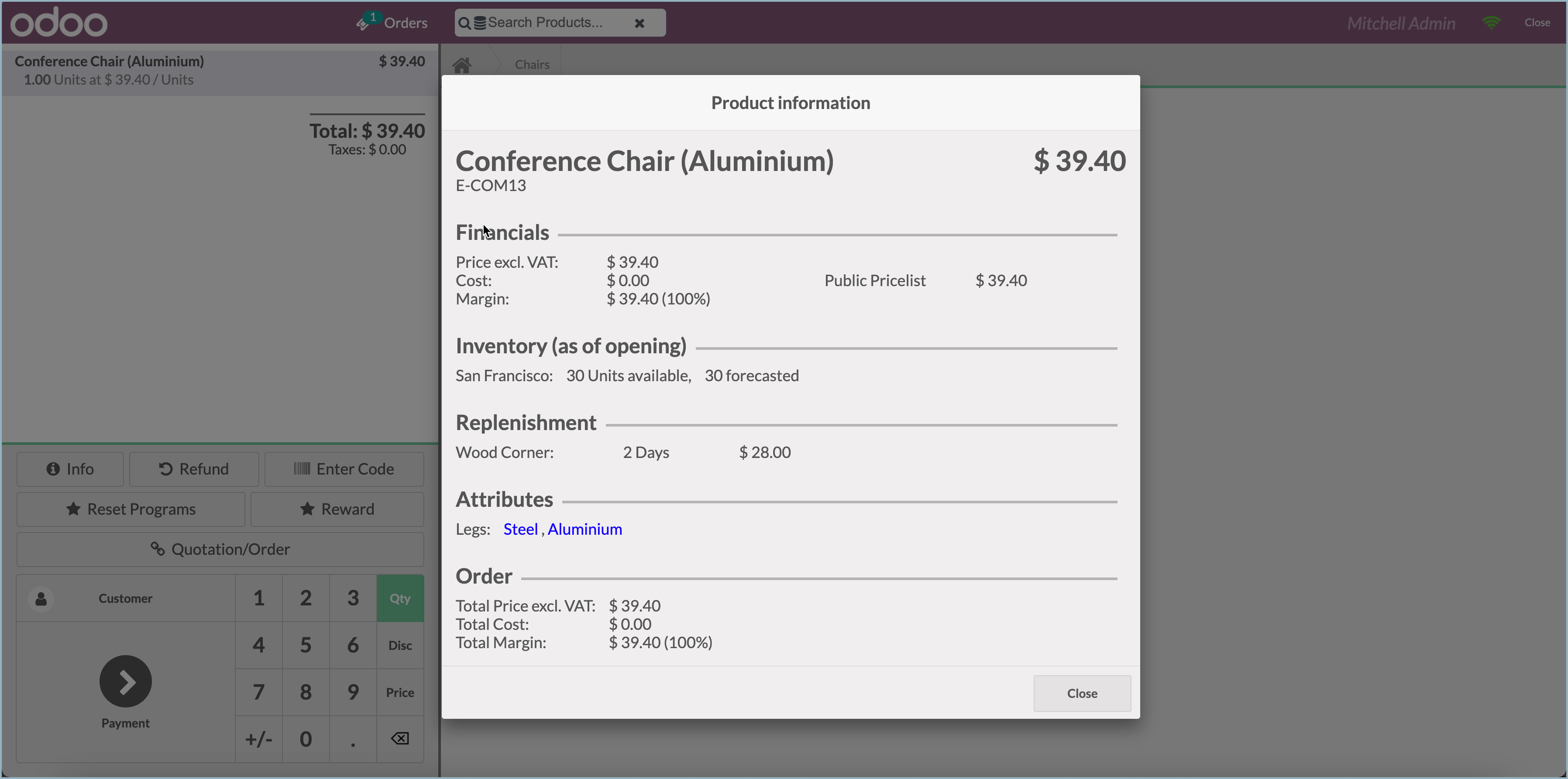 Odoo - Meer detail informatie bekijken van een product