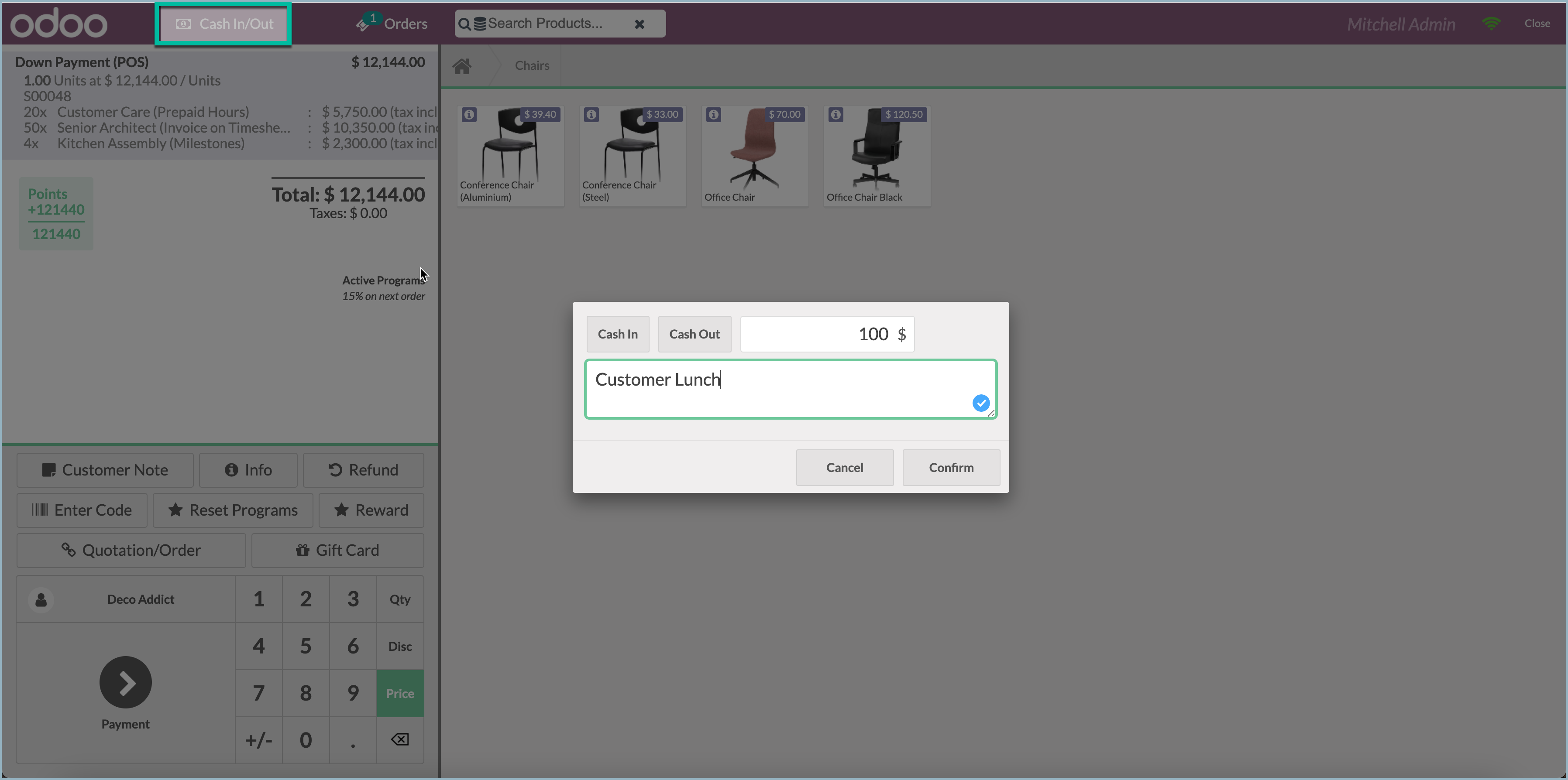 Odoo - Geld in of uit de kassa