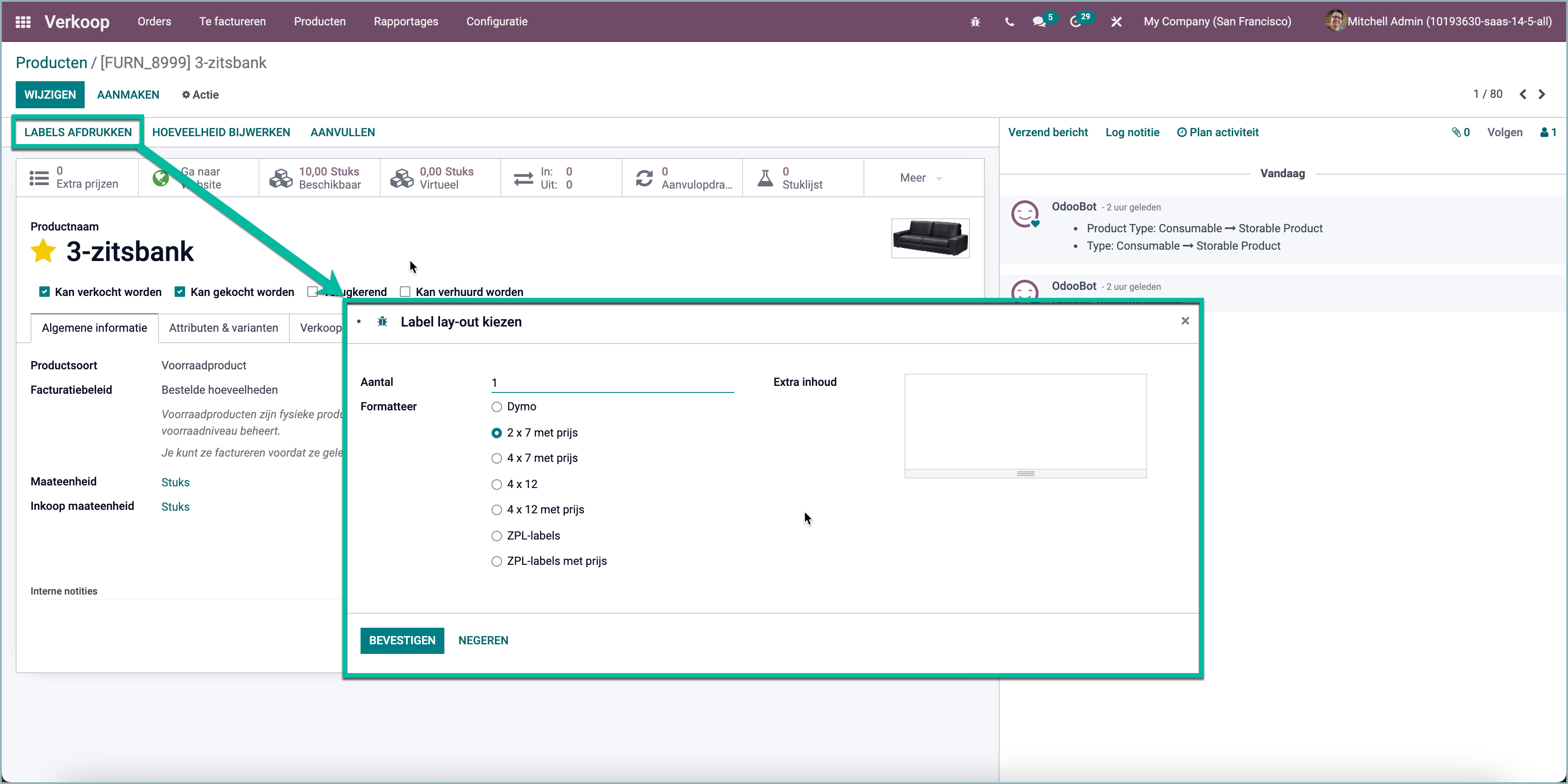 Odoo Print product labels