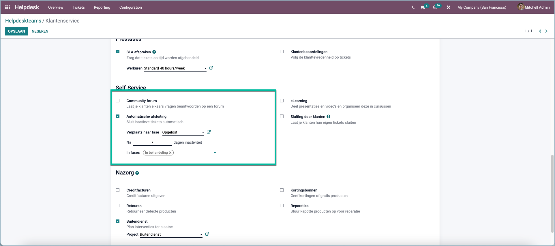 Odoo automatisch sluiten van een helpdeskticket