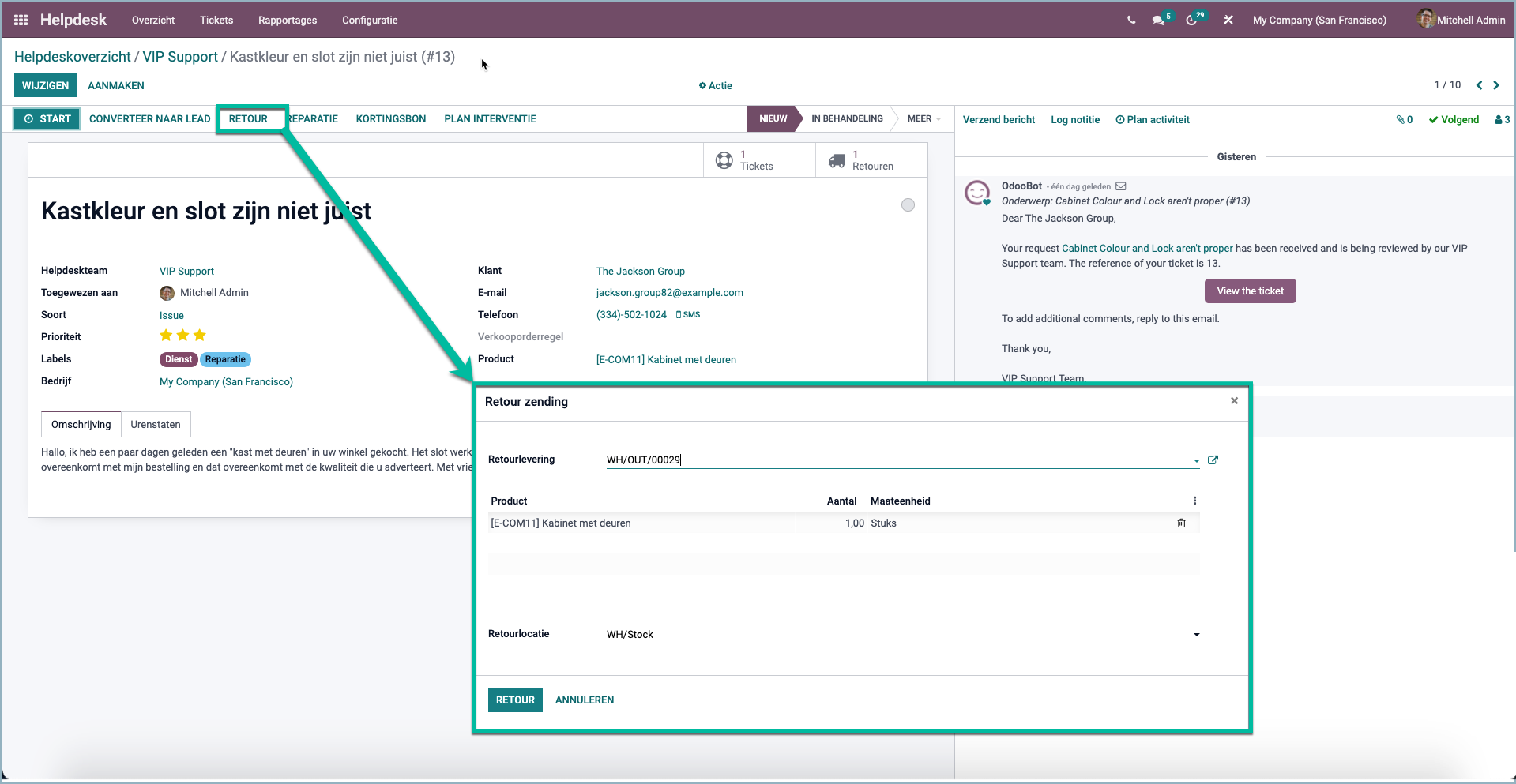 Odoo Beheer je RMA proces vanuit de helpdesk