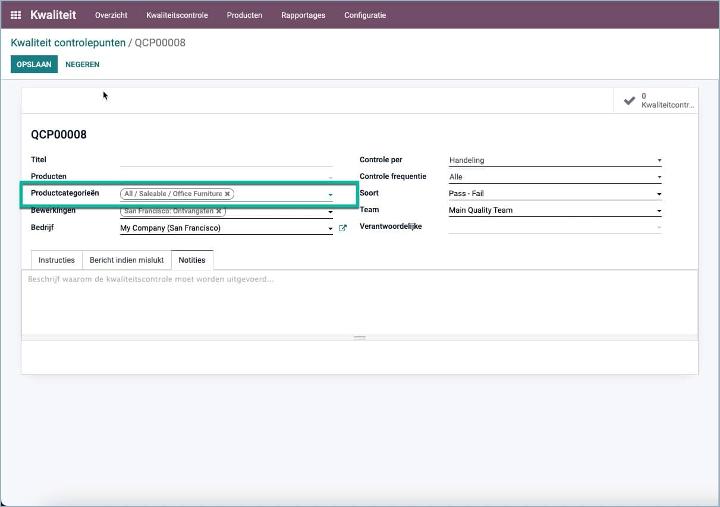 Odoo - Quality points by product category