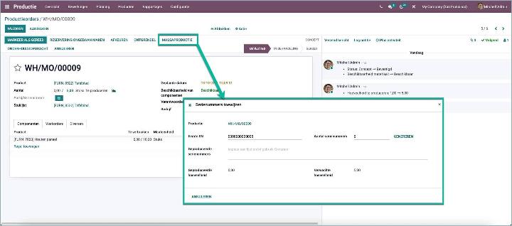 Odoo - Mass production serial number registration