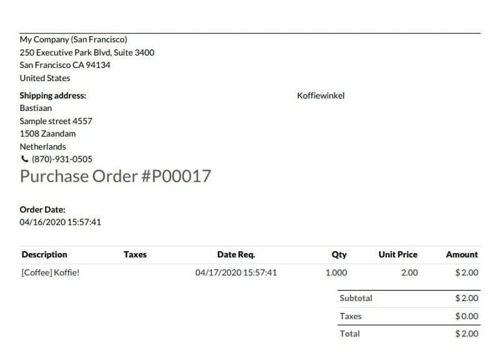 Odoo Purchase order print preview