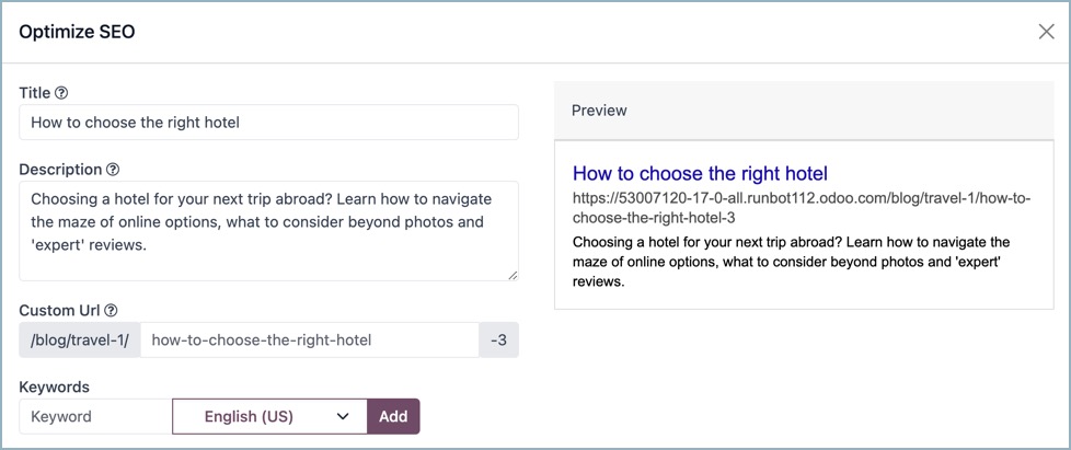 Odoo SEO Titel en Omschrijving