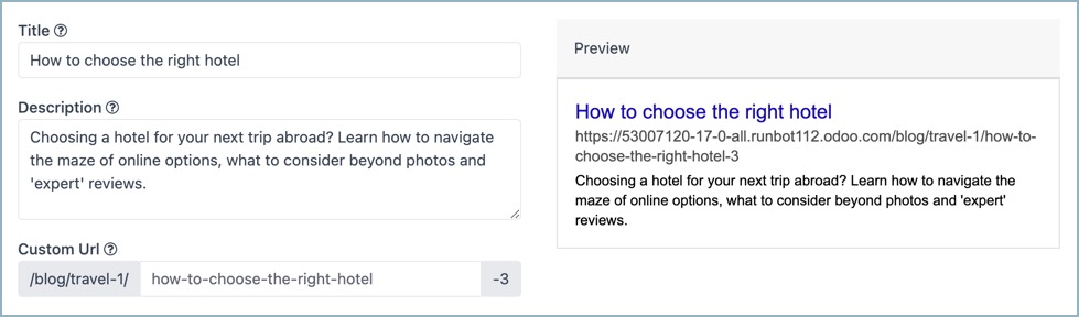 Odoo SEO Aangepaste URL