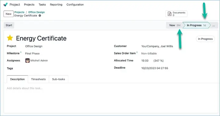 Odoo Hoe lang bevind iets zich in een fase