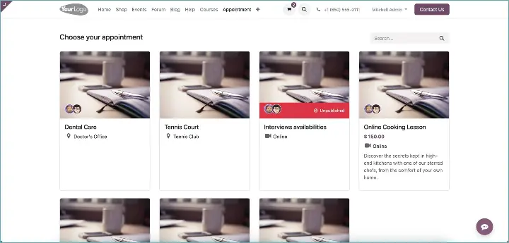 Odoo afspraken app website