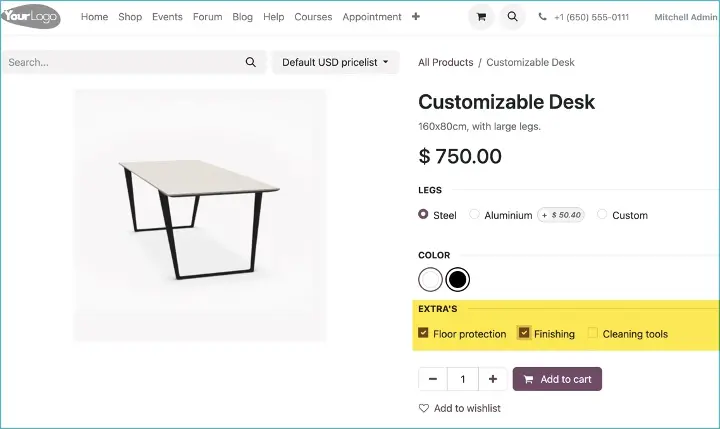 Odoo nieuwe varianten optie toegevoegd, waarmee je meerdere opties tegelijk kan selecteren.