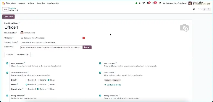 Odoo bezoekersregistratie - Instellingen