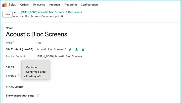 Odoo Versturen standaard documenten