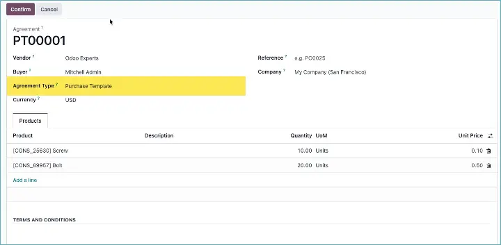 Create a Purchase Order Based on a Template
