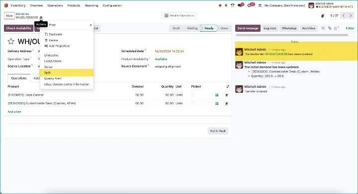 Odoo Inventory - Create Backorders in Advance