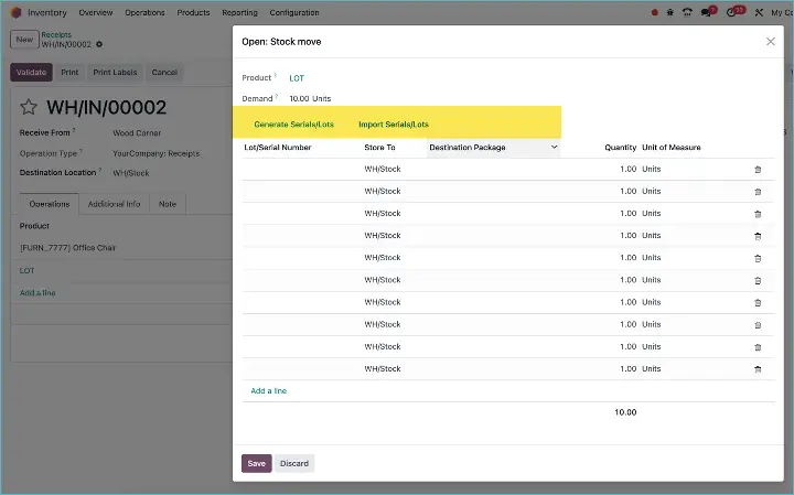 Odoo Purchasing - Generate Batch or Serial Numbers upon Receipt