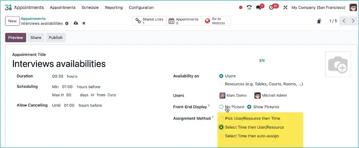 Select the Time and Then Available Person/Resource