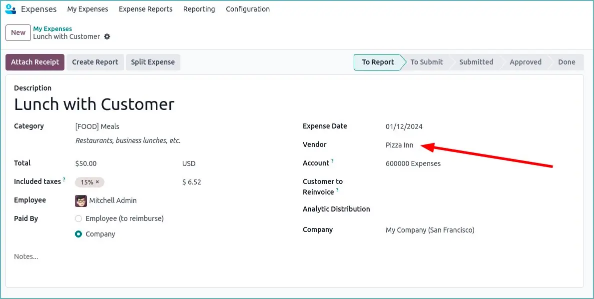 Supplier on Expense Report