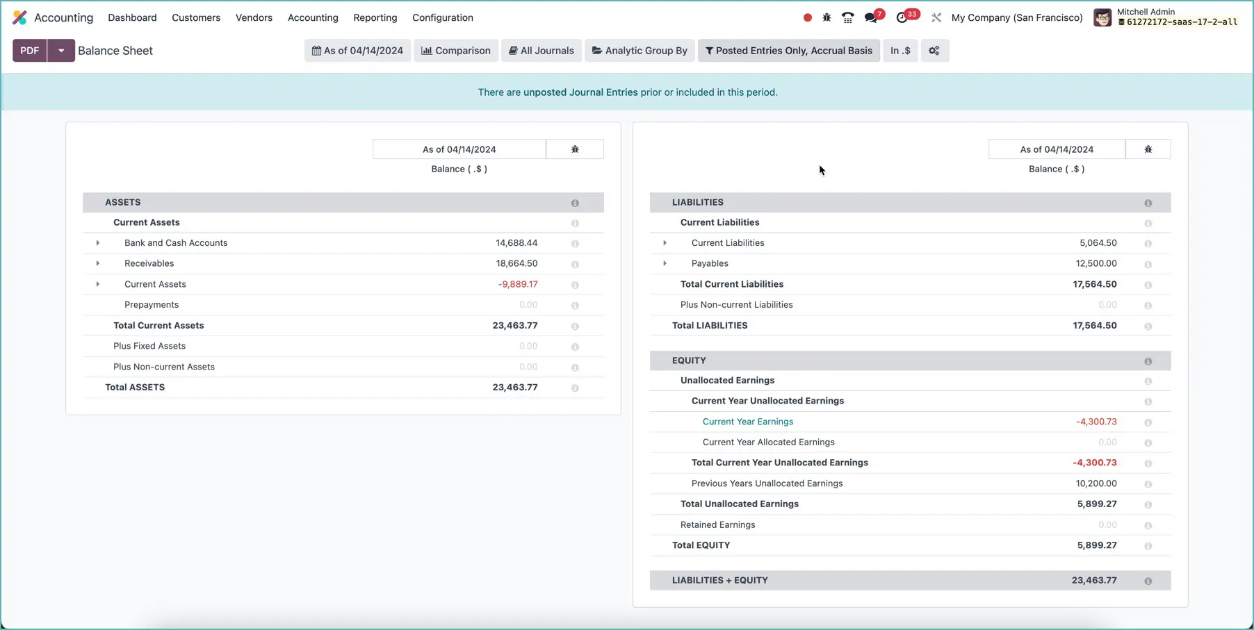 Odoo - Balance in T-account Form