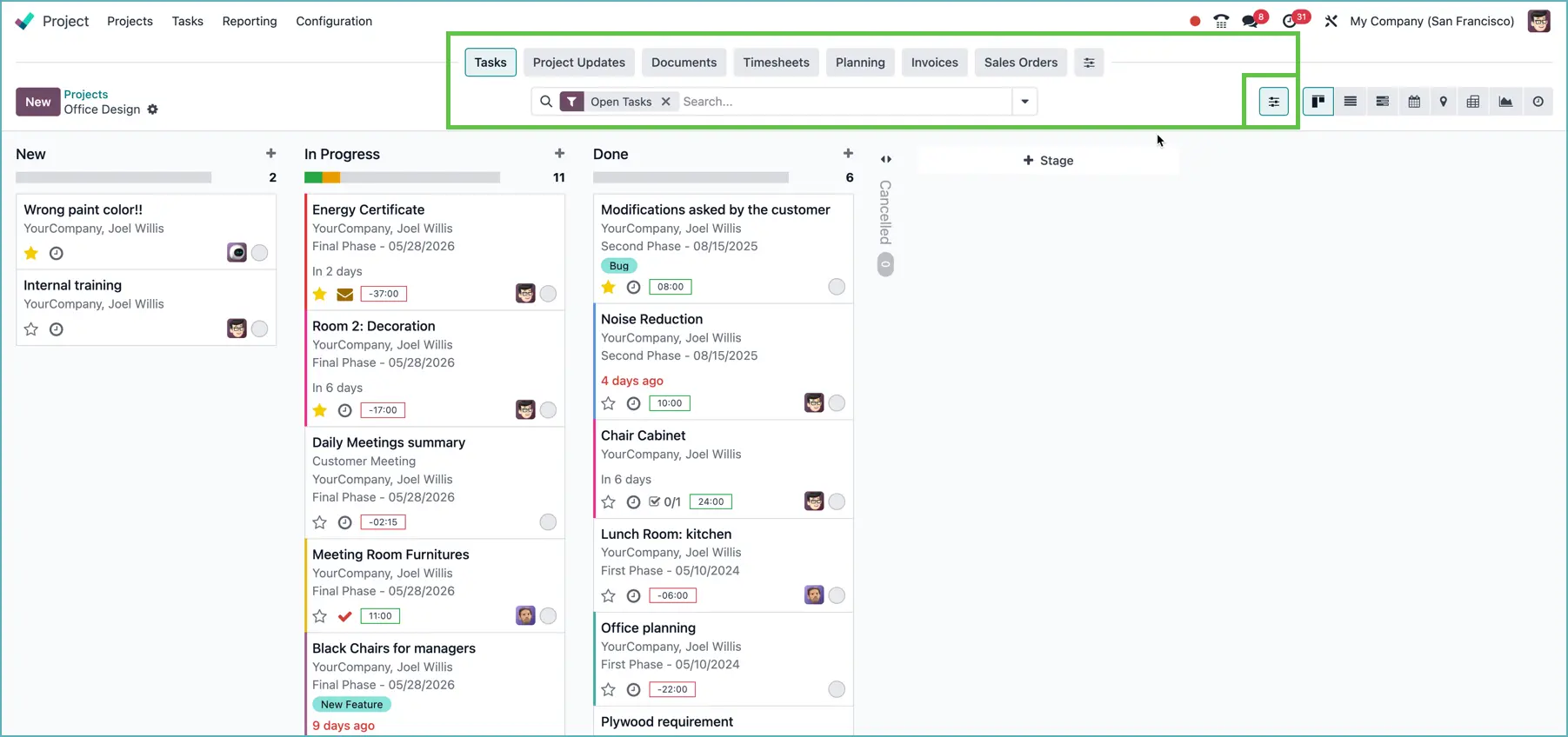 Odoo embedded actions