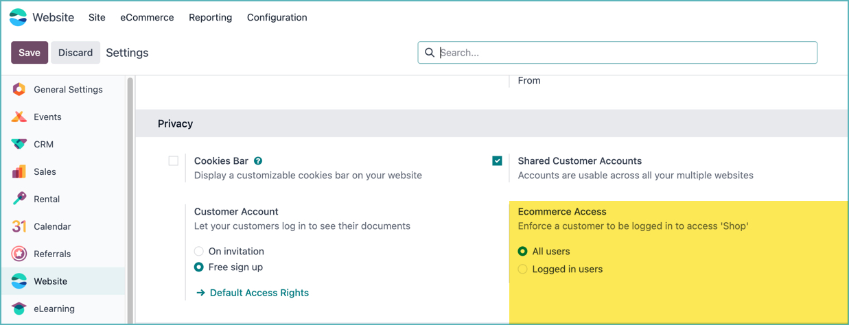 Webshop Accessible Only to Logged-in Users