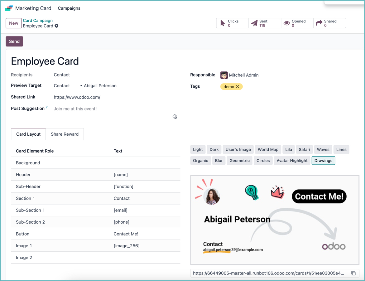 Odoo 18 - New - Marketing Cards