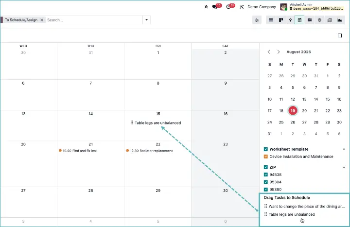 Odoo schedule tasks in calendar