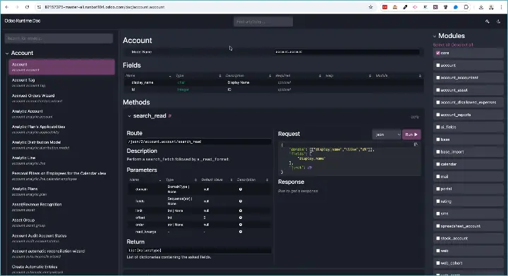 Odoo dynamic API documentation