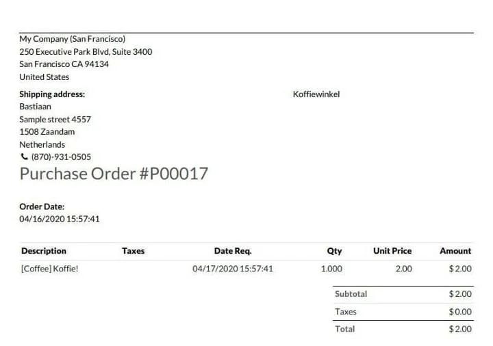 Odoo Purchase Order Print Preview