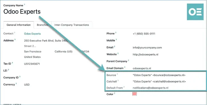 Odoo Multi-Company emailing with its own domain