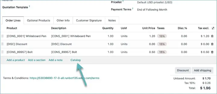 Odoo Order via catalog