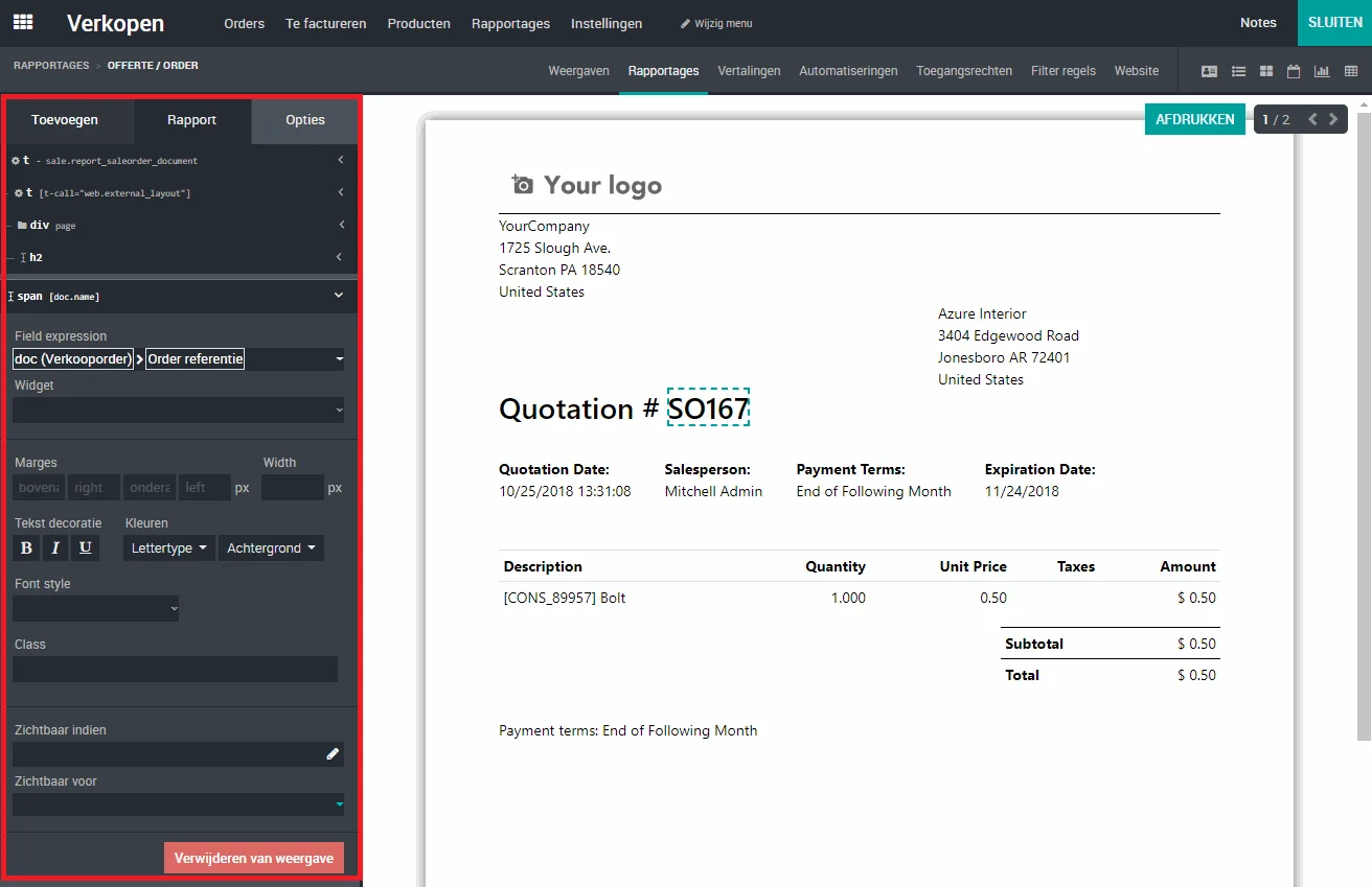 Odoo Studio options