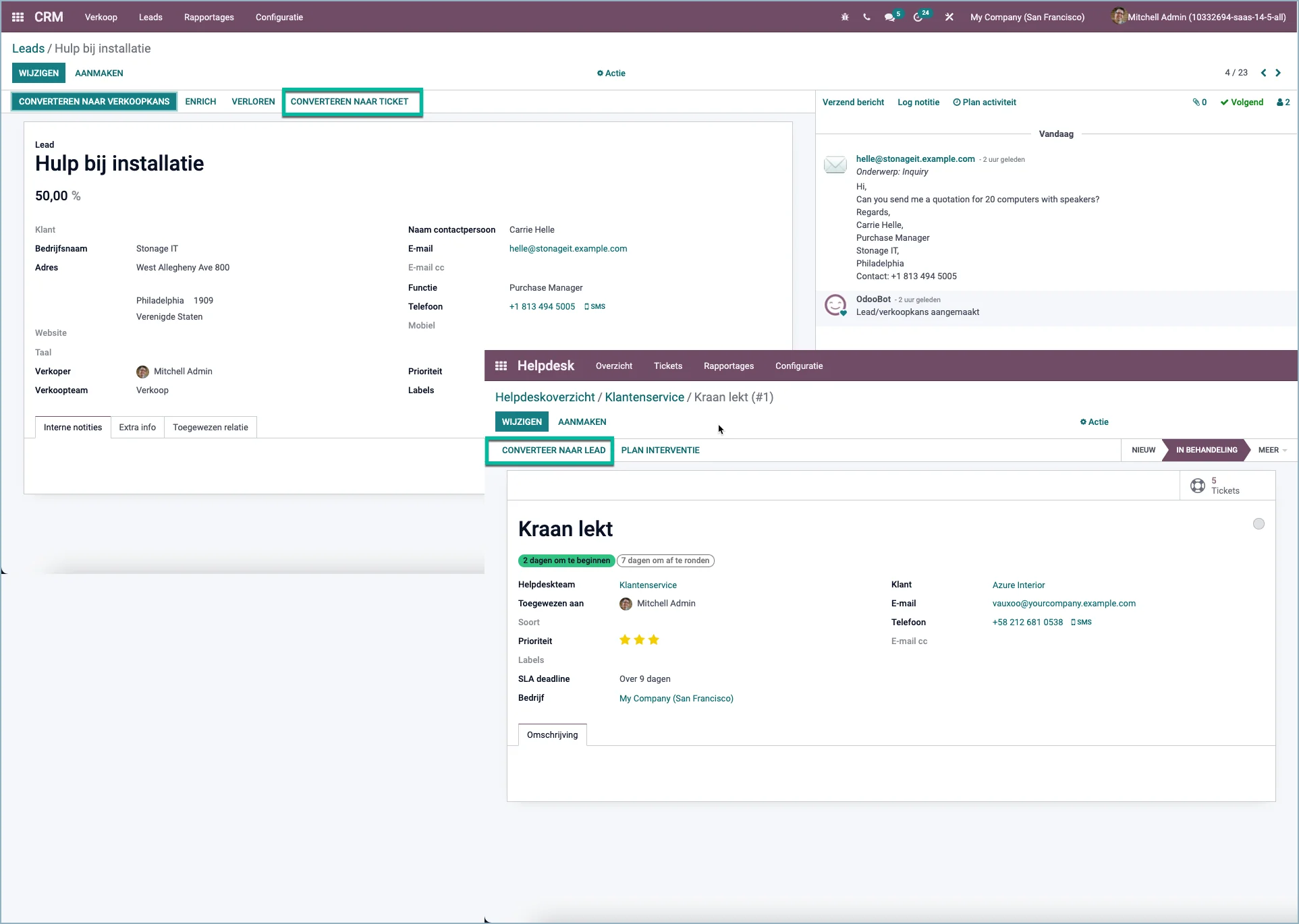 Odoo Create leads from helpdesk ticket