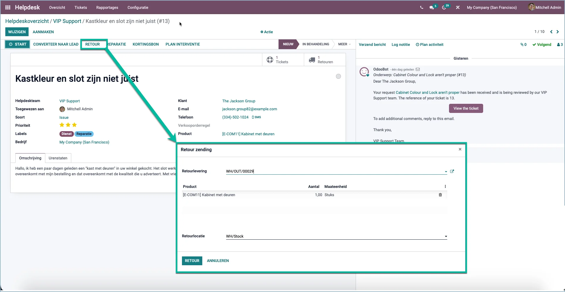 Odoo Manage your RMA process from the helpdesk