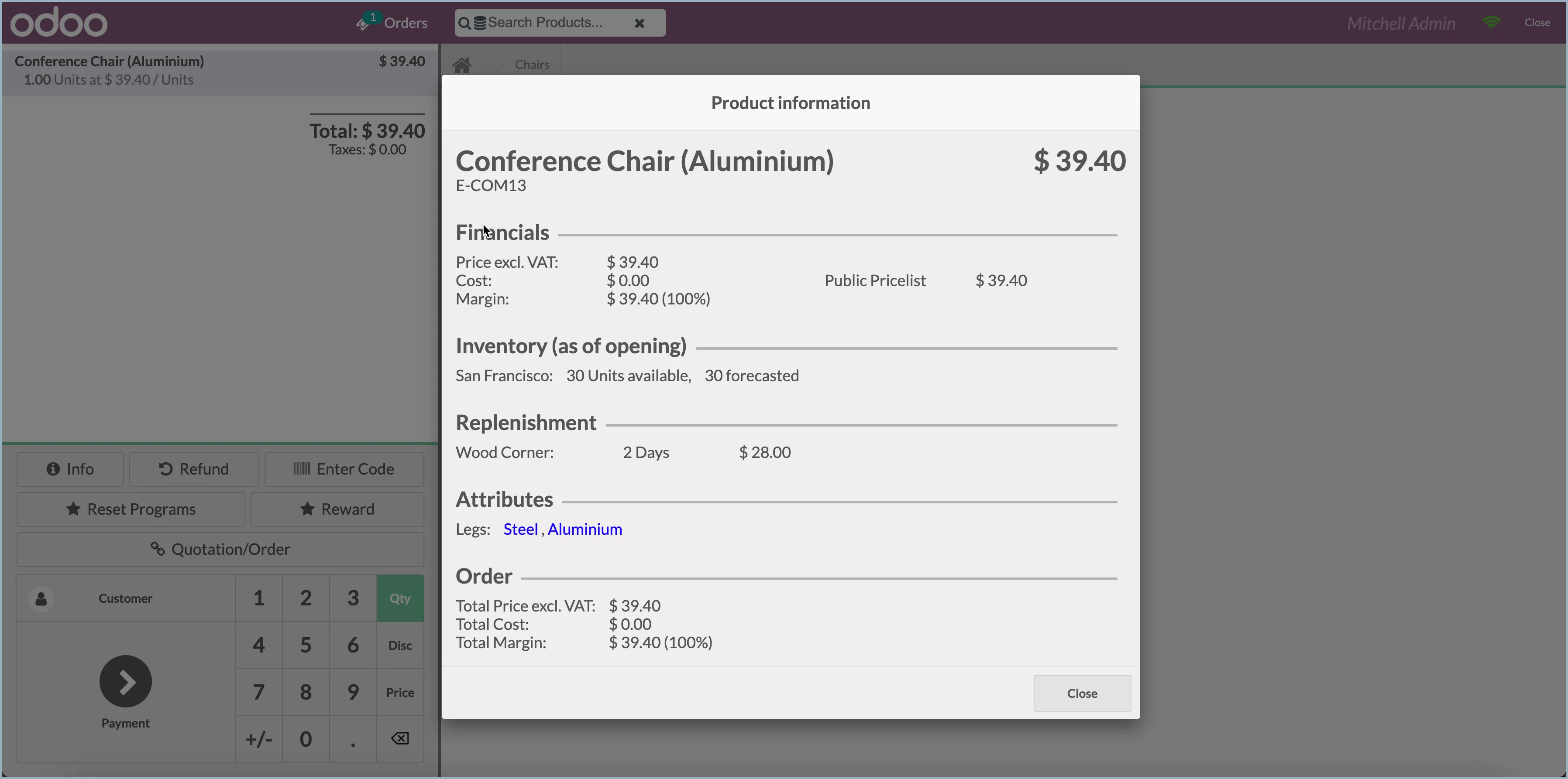 Odoo - View more detailed information about a product