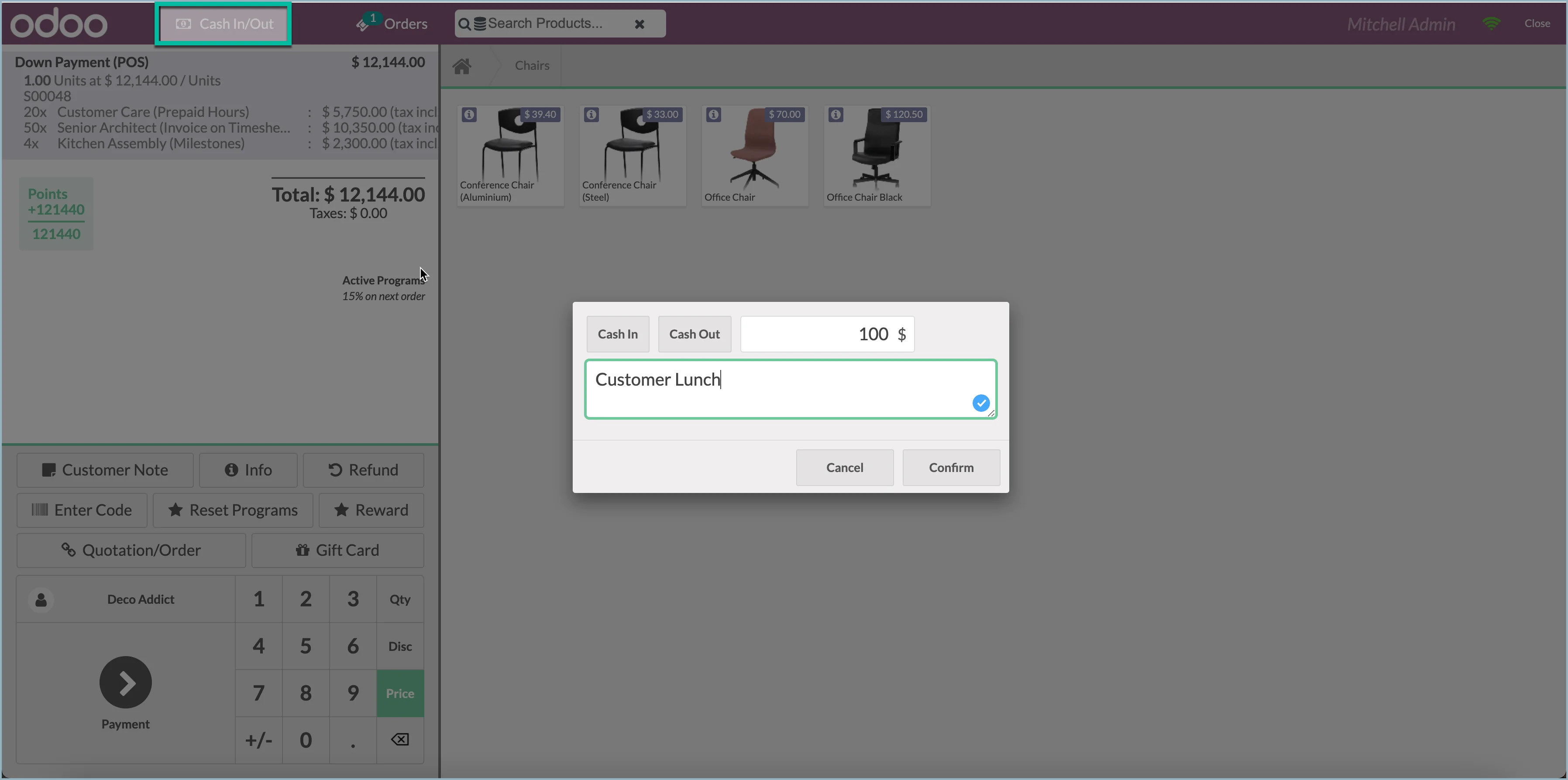 Odoo - Cash in or out of the point of sale