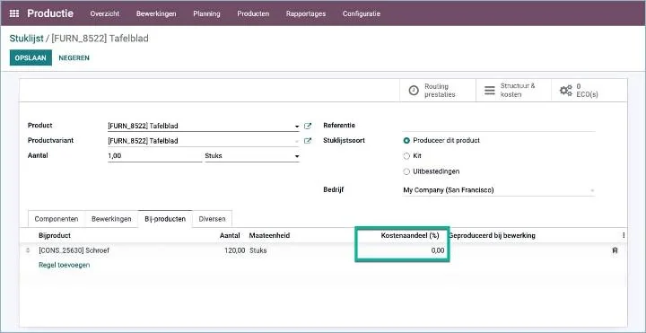 Odoo - Bill of materials cost sharing