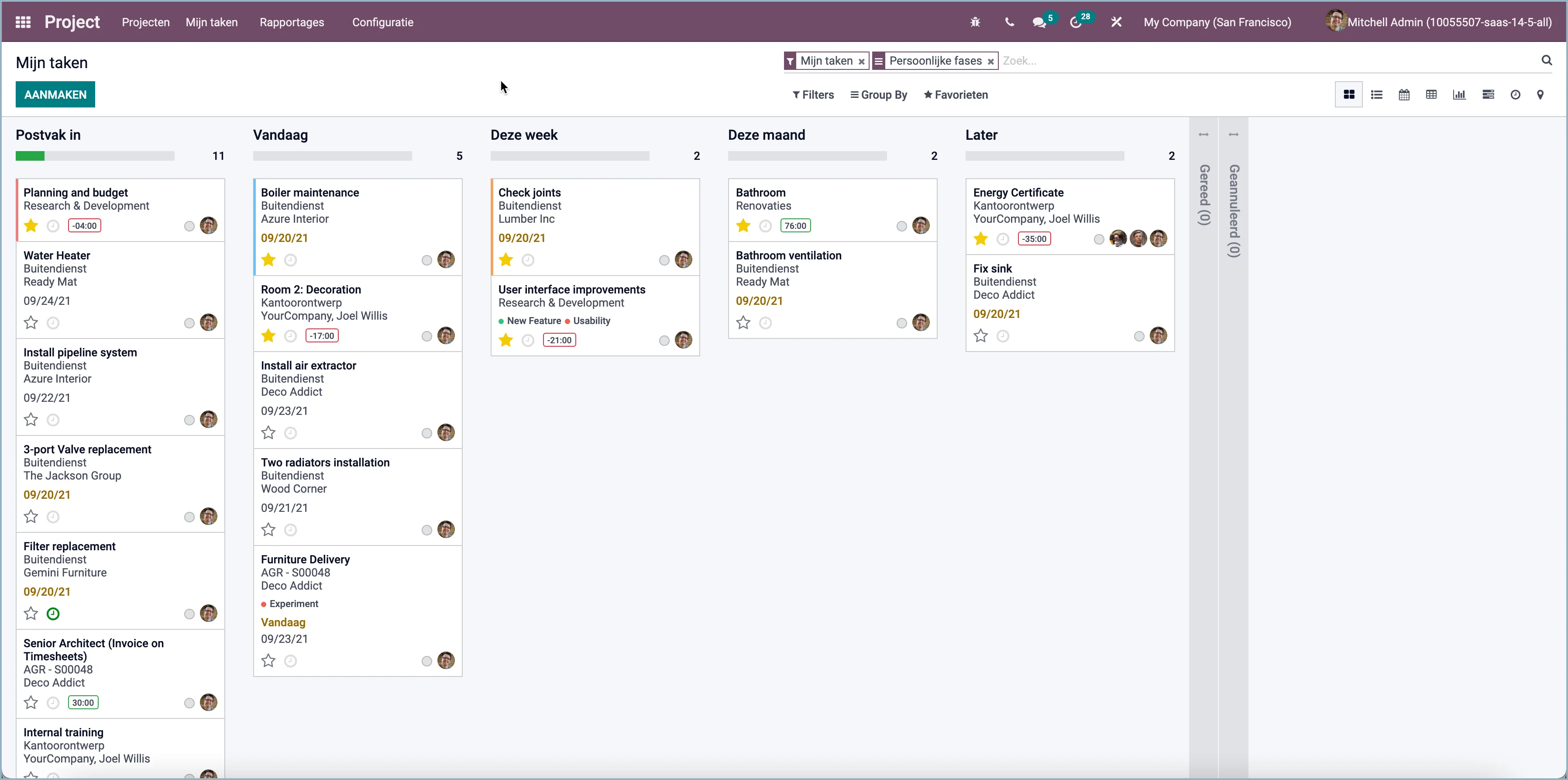 Odoo persoonlijke projectfases