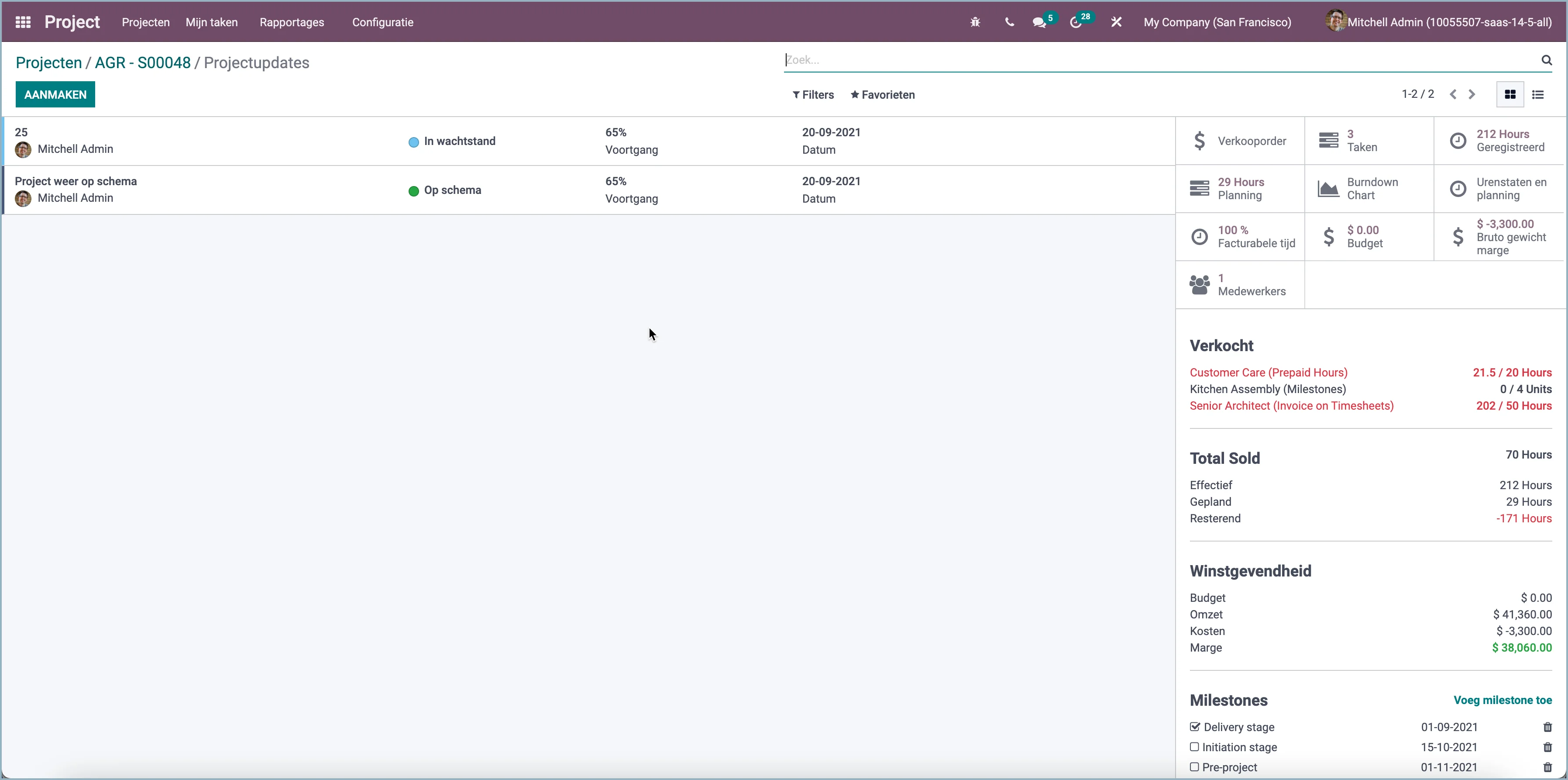 Odoo projectupdates - Projectoverzicht