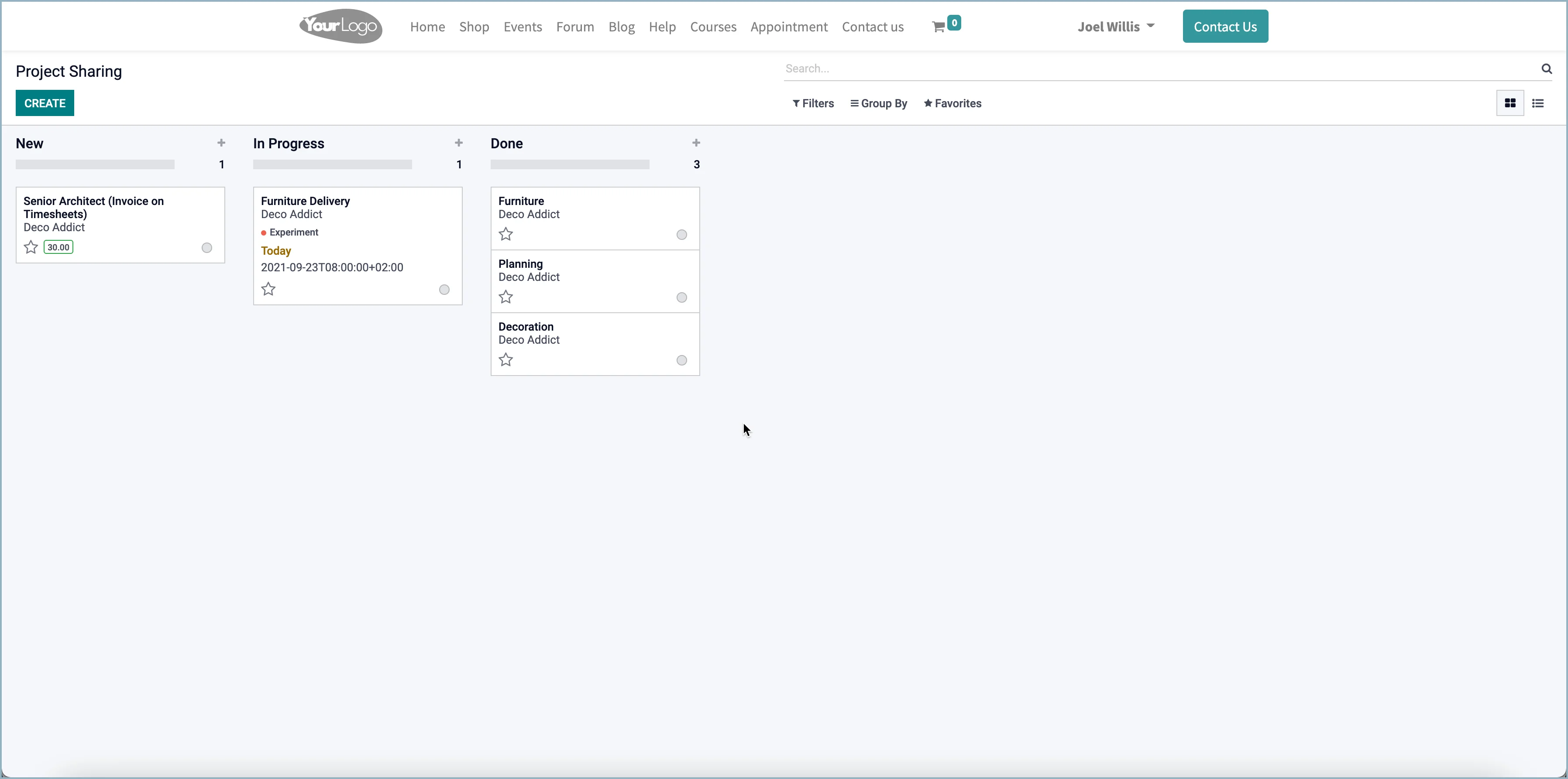 Odoo projectdelen in portal