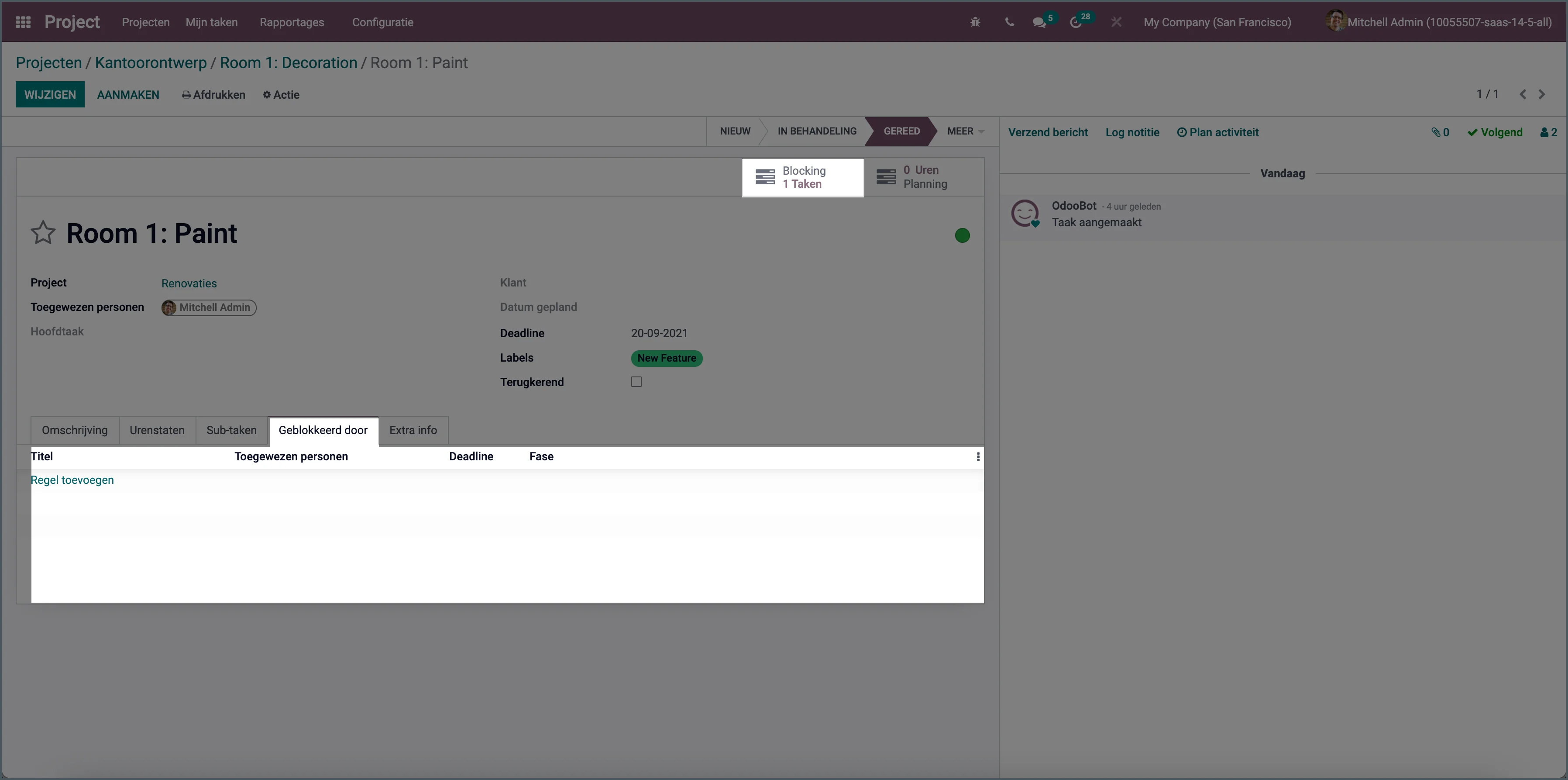 Odoo projecttaakafhankelijkheden