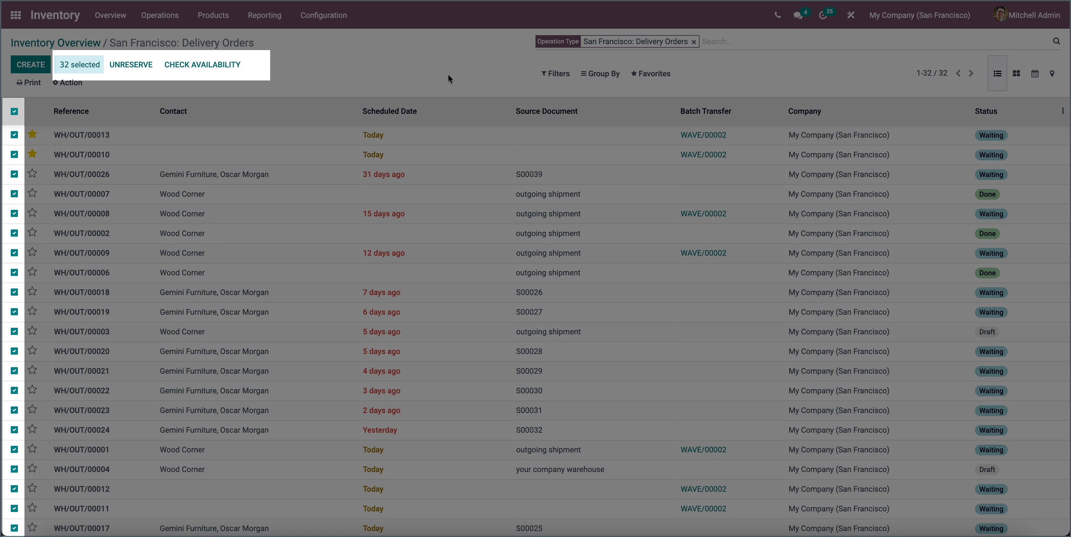 Odoo reserve and unreserve in batch